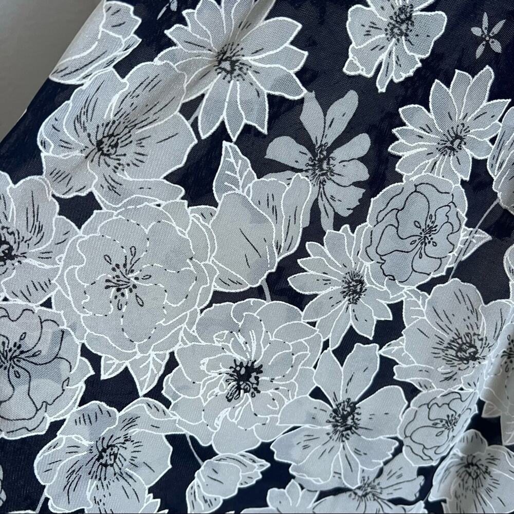 Ember Raised Painted Floral Navy Semi Sheer Secretary Tie Bow Top Blouse Shirt M - Picture 5 of 9